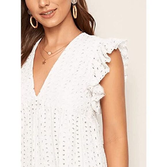 Women's Plain Short Sleeve Floral Summer Floral Lace Prom Party Shift Dress - Picture 4 of 5